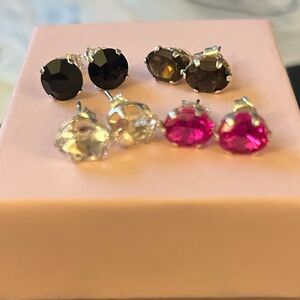 Elegant 925 Sterling silver Multi-Color Stud Earrings Set